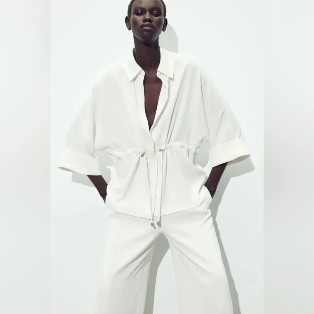 ZARA 2 PIECES SET GATHERED KIMONO SHIRT AND CREPE WIDE LEG PANTS SIZE XS/S - Picture 3 of 15